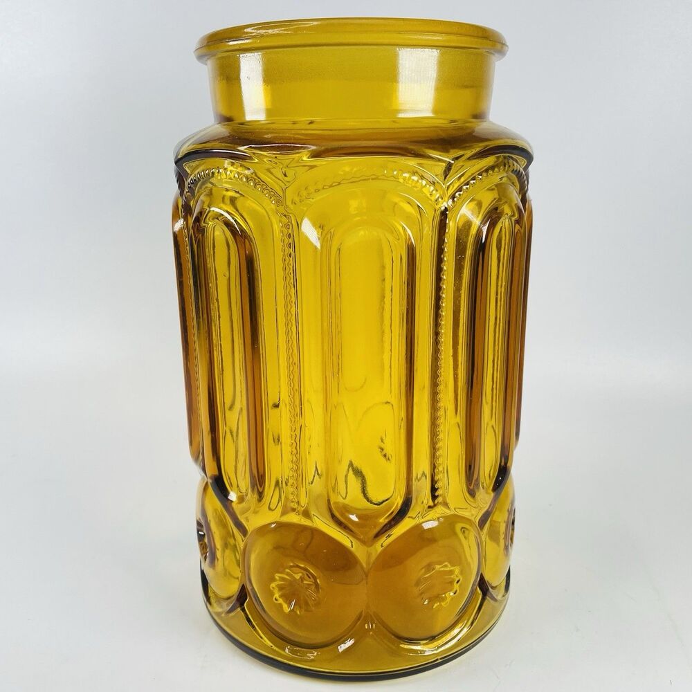 VTG LE Smith Moon & Stars Amber Canister Apothecary Jar NO LID Replacement 9.75"